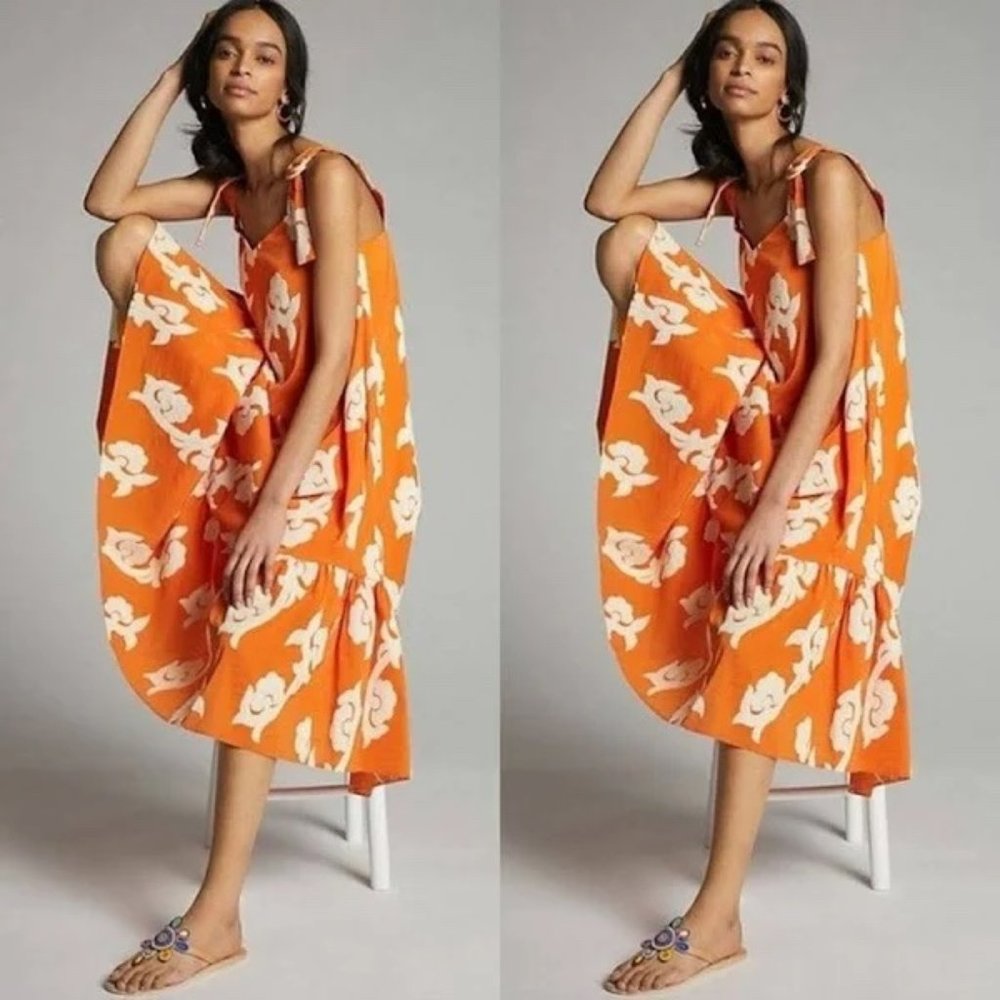 Exquise for Anthropologie | Phoebe Orange Embroidered Maxi Dress | L